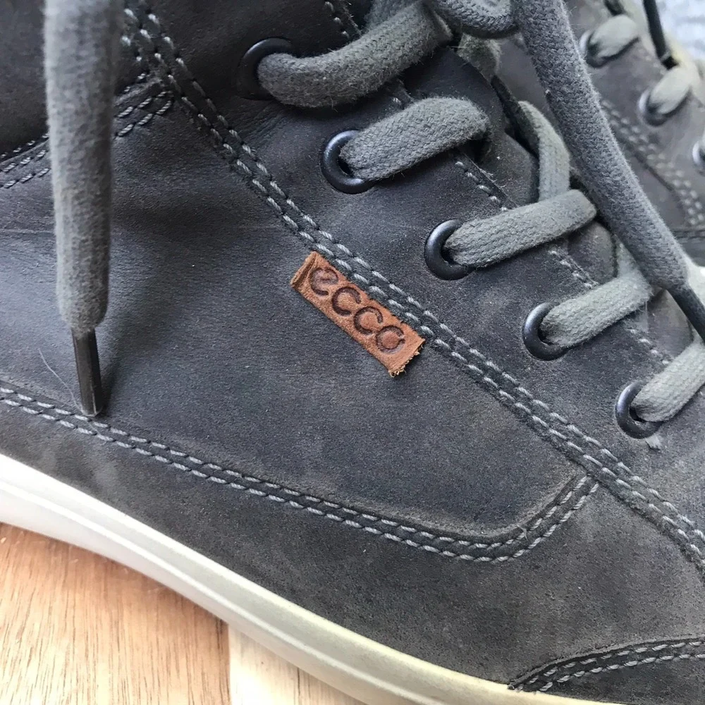 Ecco Soft 7 High Top Tie Sneakers Mens EU 44/US‎ 10-10.5 Gray Suede Casual Shoes